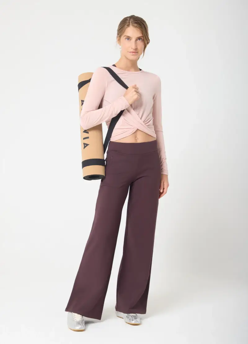 Pantaloni Wide Leg Extra Caldi Con Vita Media E Tasche Con Zip Altavia Studio, Donna, Marrone