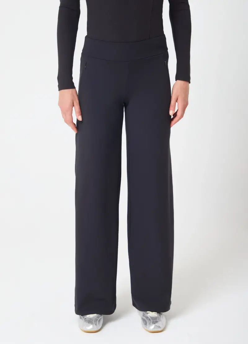 Pantaloni Wide Leg Extra Caldi Con Vita Media E Tasche Con Zip Altavia Studio, Donna, Nero miniatura 2