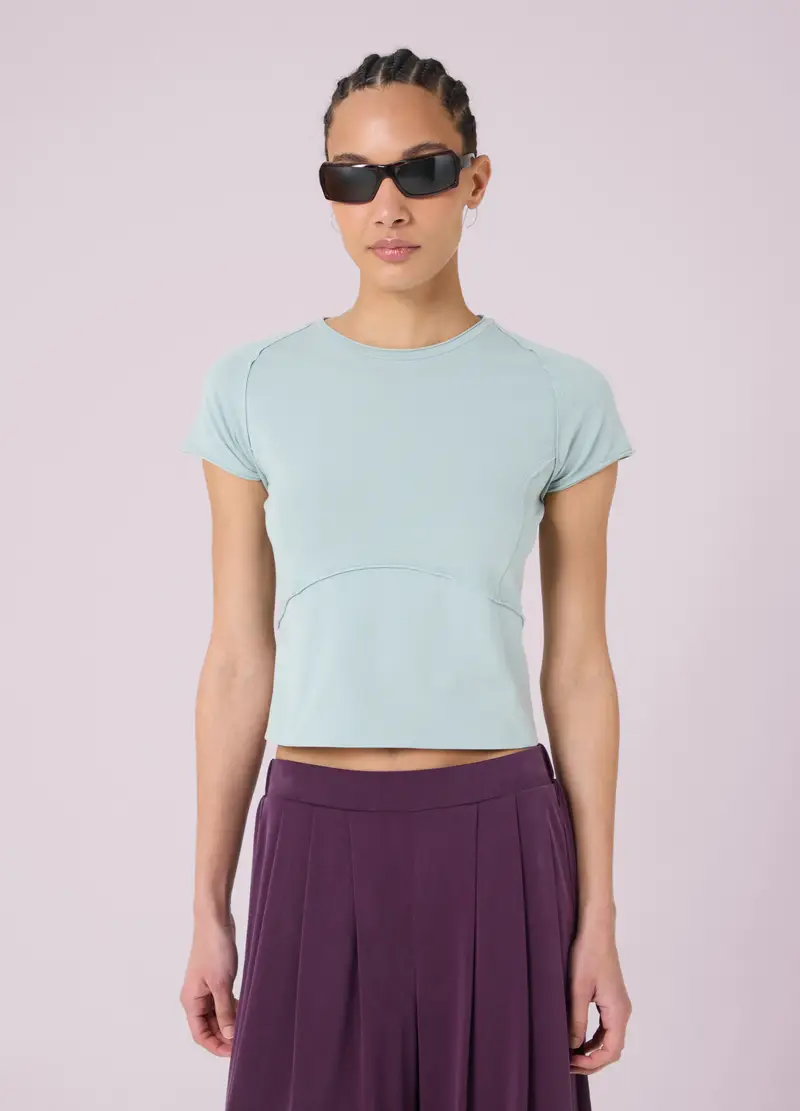 T-shirt Cropped Con Cuciture A Vista Altavia Studio, Donna, Azzurro miniatura 3
