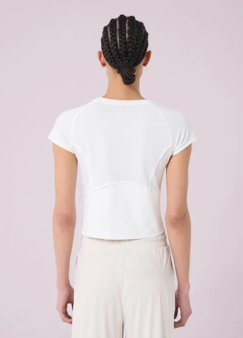 T-shirt Cropped Con Cuciture A Vista Altavia Studio, Donna, Bianco miniatura 3