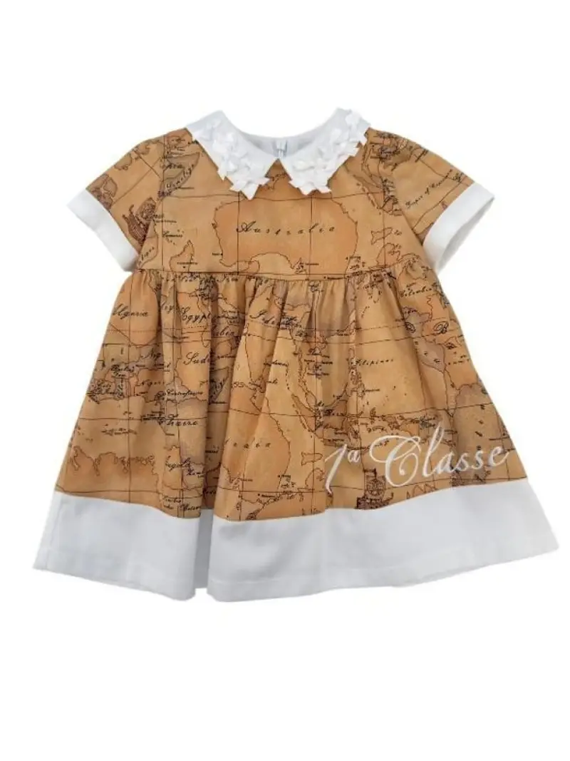 Alviero Martini abito beige neonata in cotone logo all over