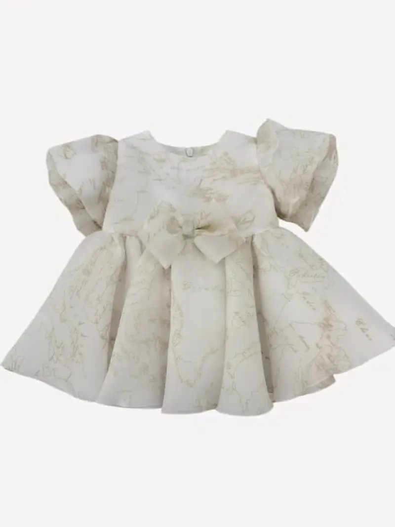 Alviero Martini abito bianco neonata in misto cotone logo all over