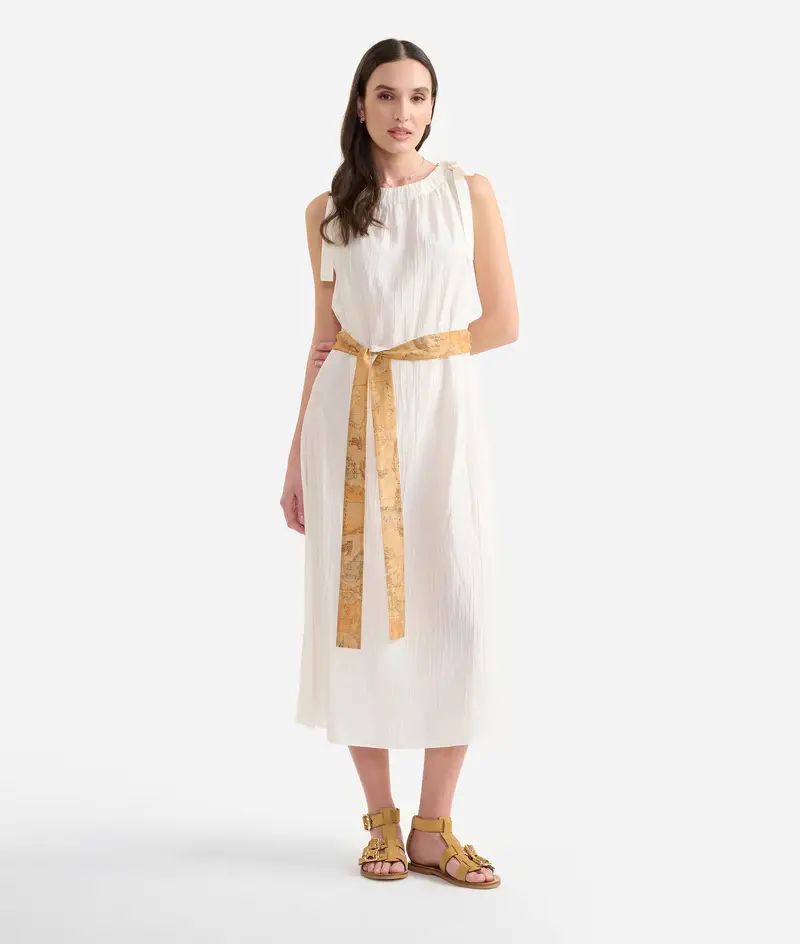 Abito con fiocchi in popeline di viscosa effetto corteccia Avorio