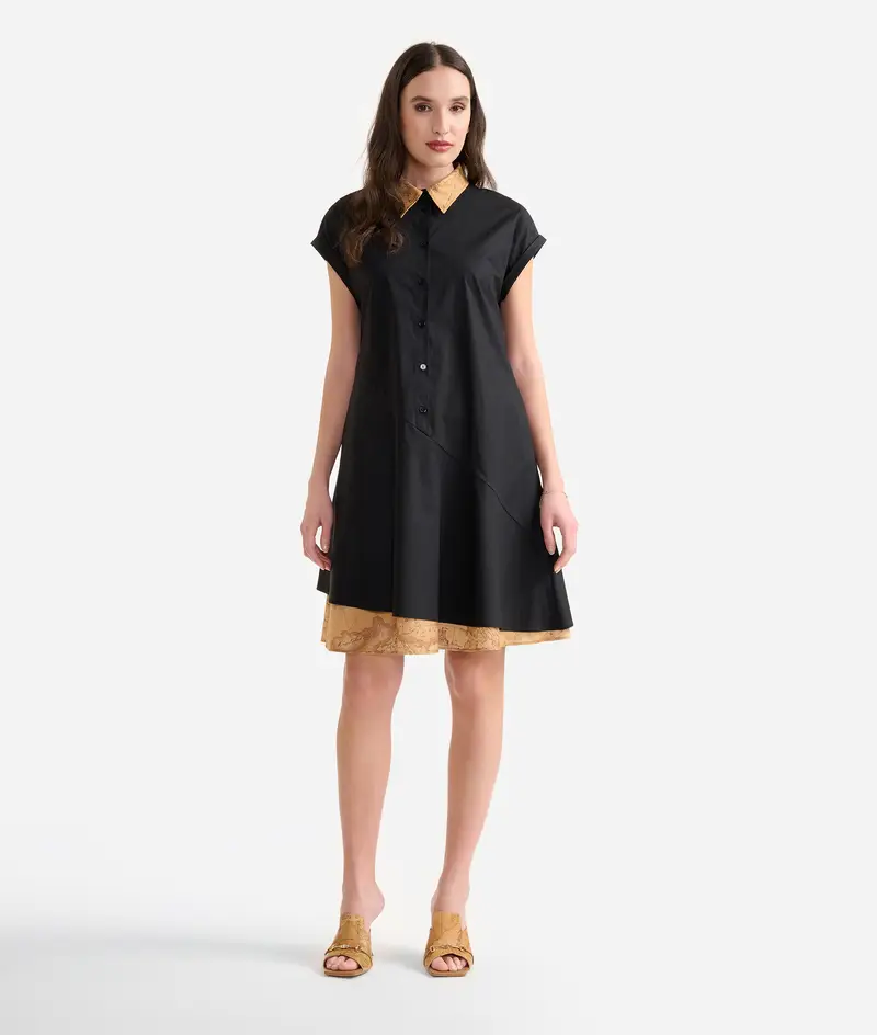 Abito corto con balze in popeline di cotone croccante Nero