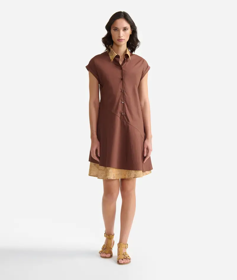 Abito corto con balze in popeline di cotone croccante Terra