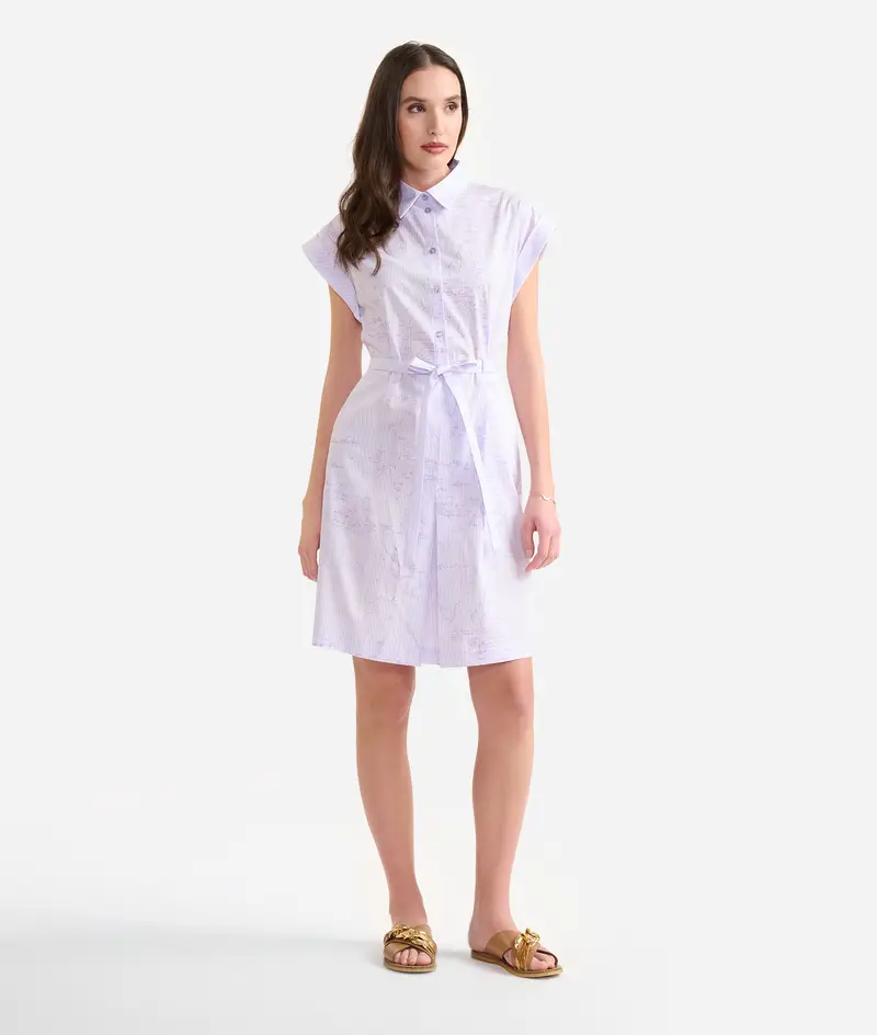 Abito in popeline di cotone tinto filo Geo Righe Camelia