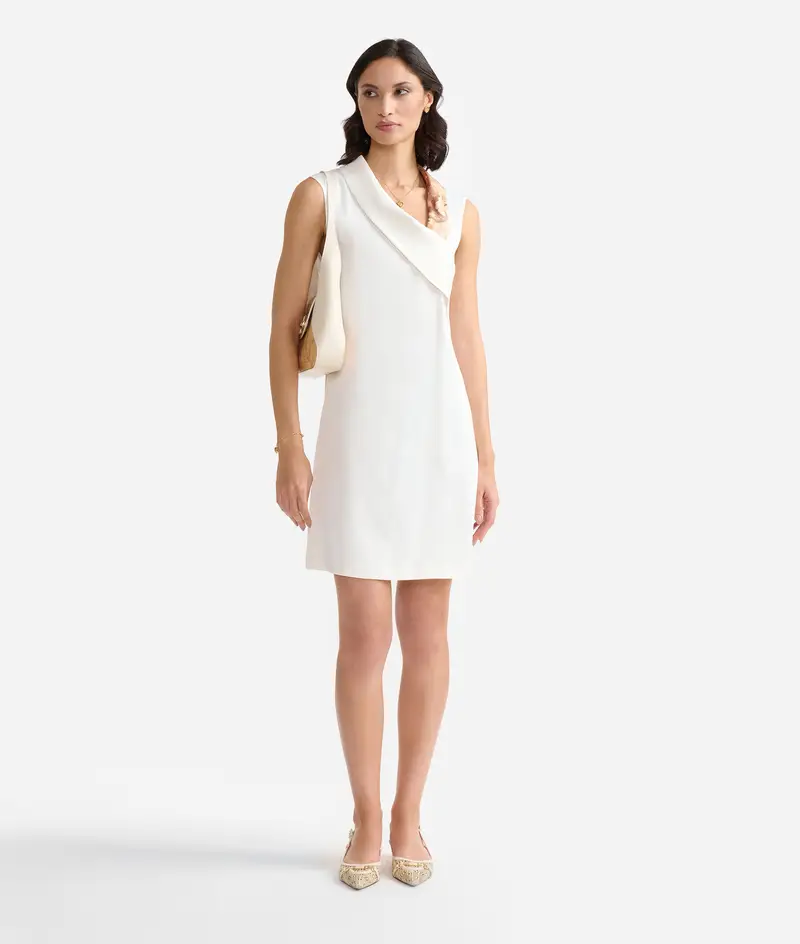 Abito in rasetto di viscosa stretch con scollo Geo Classic Latte