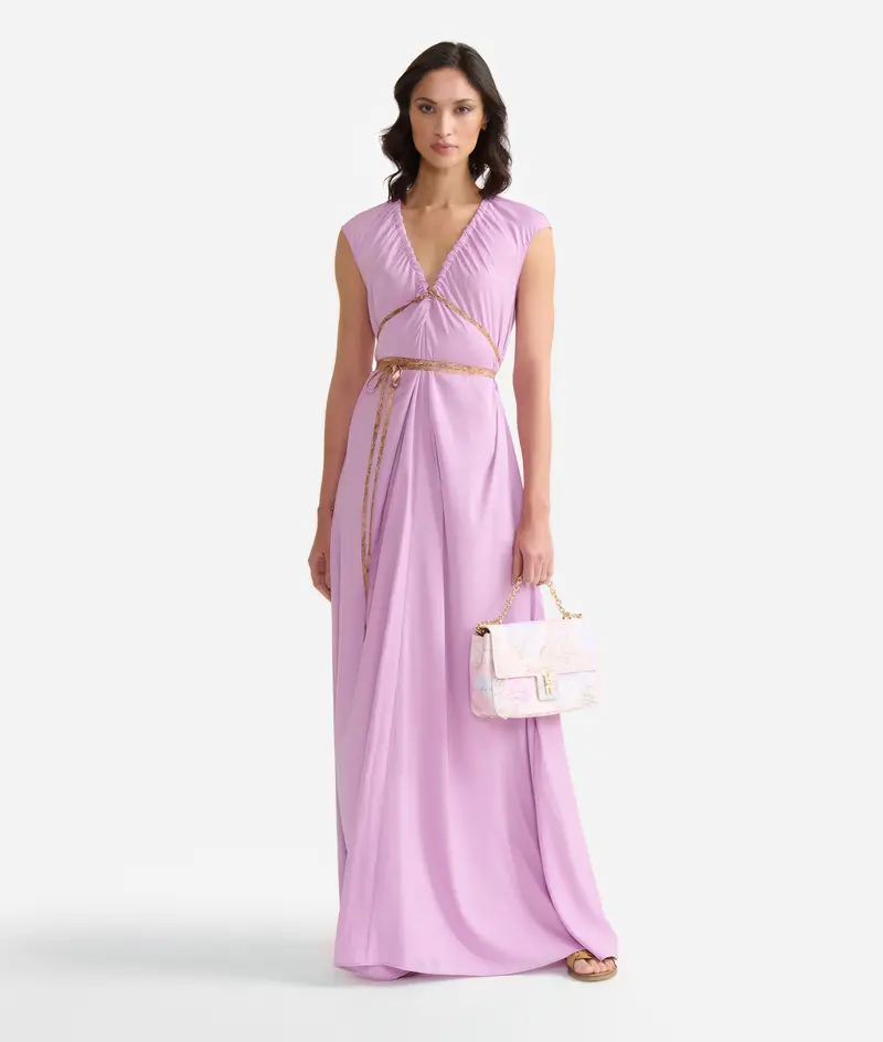 Abito lungo in fluido con nastrini Camelia