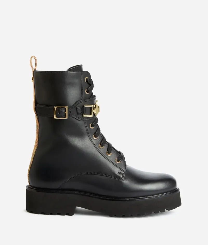 Anfibi in pelle liscia con morsetto 1C Neri