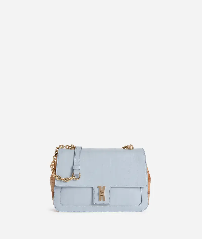 Bay Lock Bag tracolla in pelle striata Azzurro Polvere