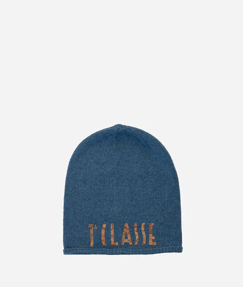 Berretto con logo in misto cashmere Avio