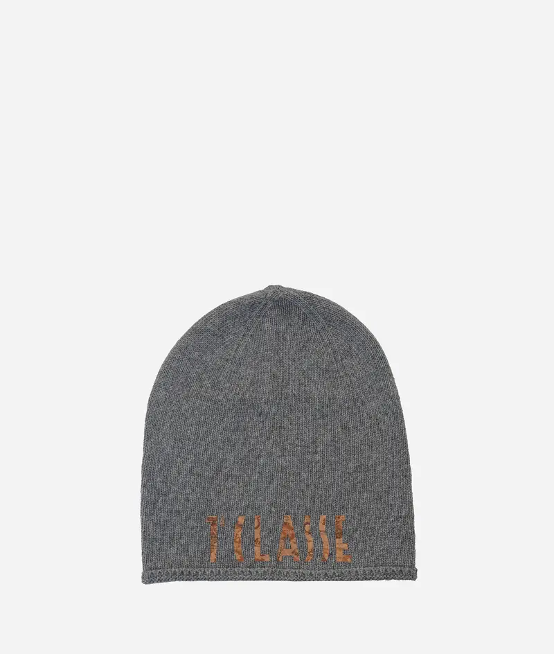 Berretto con logo in misto cashmere Perla