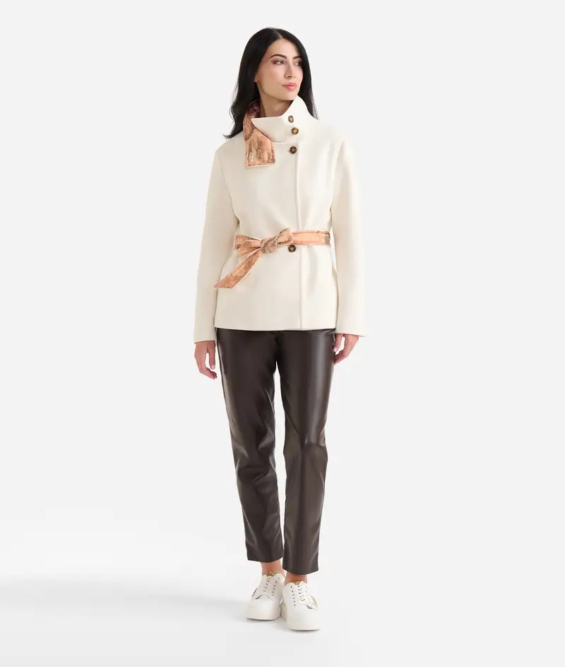 Blouson a collo alto in velour Bianco Lana