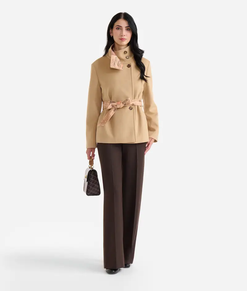 Blouson a collo alto in velour Cammello