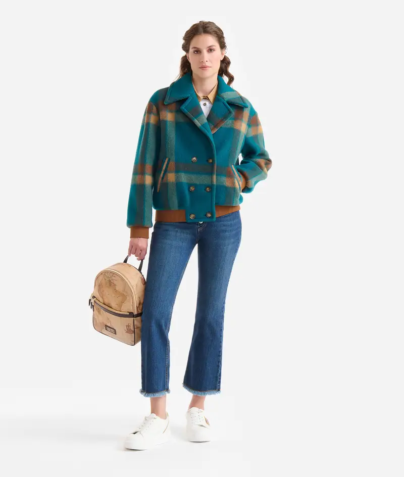 Blouson doppio petto in panno check Pavone