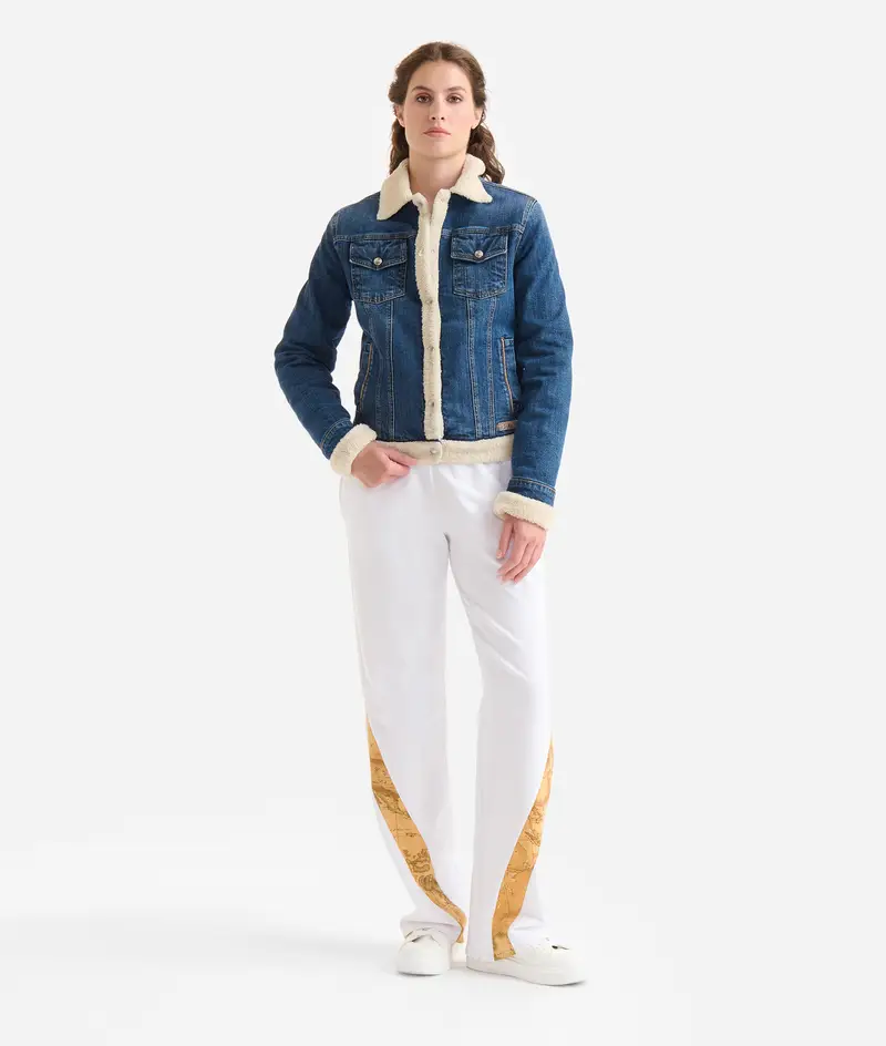 Blouson in denim stretch con eco pelliccia Blu Stone