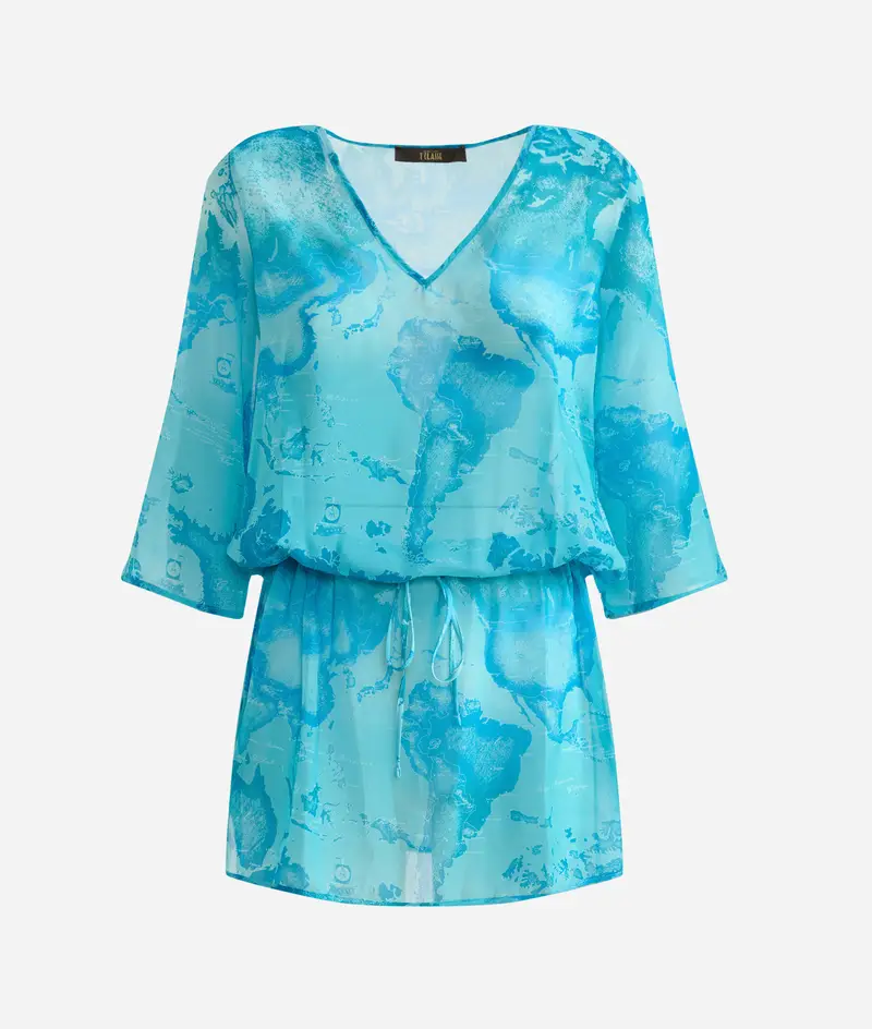 Blue Atollo caftano in voile con coulisse Blu Oceano