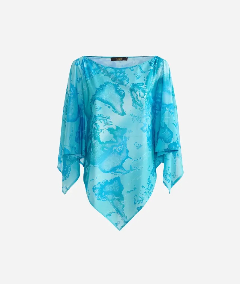 Blue Atollo poncho in voile Blu Oceano