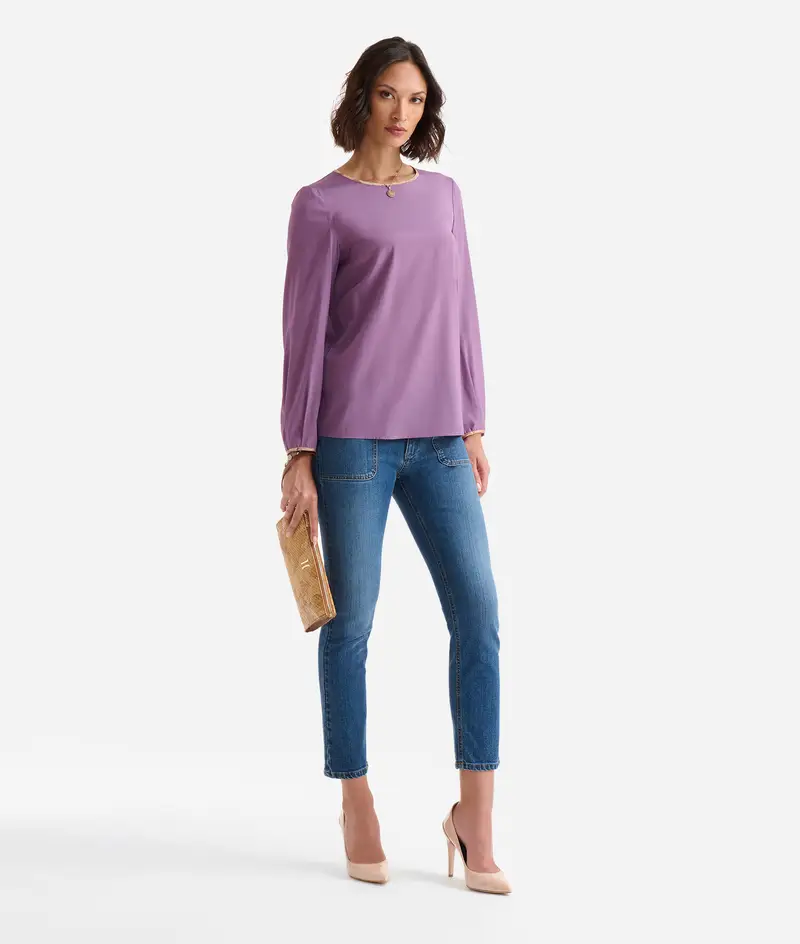 Blusa basic in pura seta stretch Malva