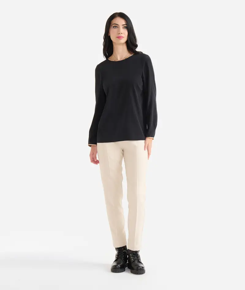 Blusa basic in pura seta stretch Nera