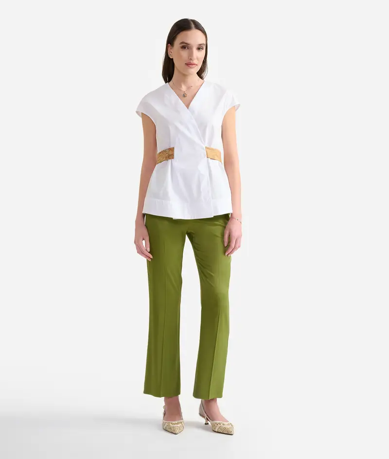 Blusa con allacciatura in popeline di cotone croccante Bianca