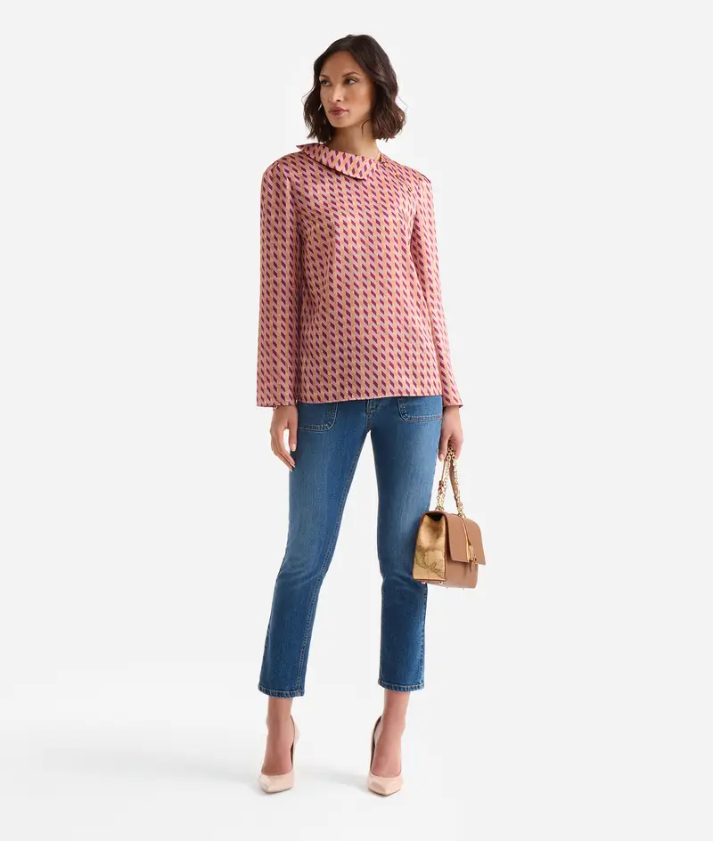 Blusa con bottoni in twill Geo-metrico Malva