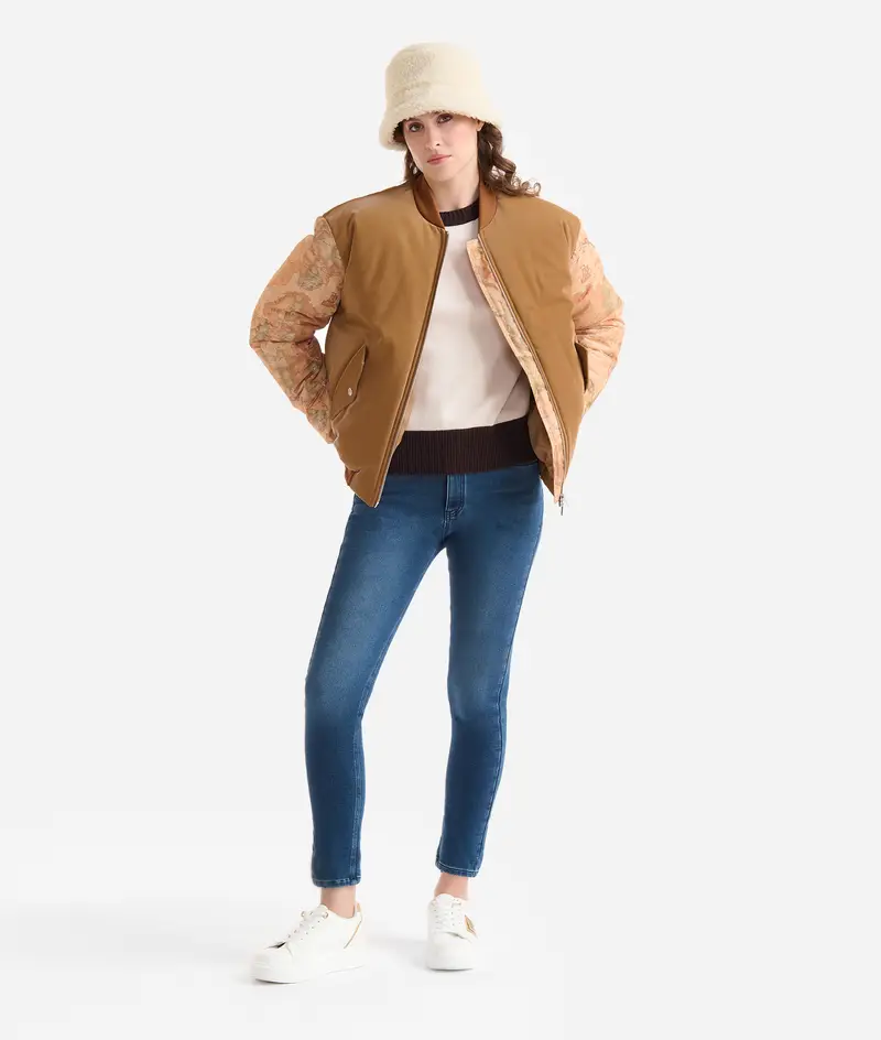 Bomber imbottito in nylon skin e nylon Geo Classic Caramello