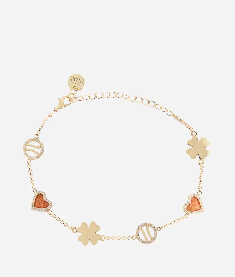 Bracciale con quadrifogli e cuori Geo Classic Oro