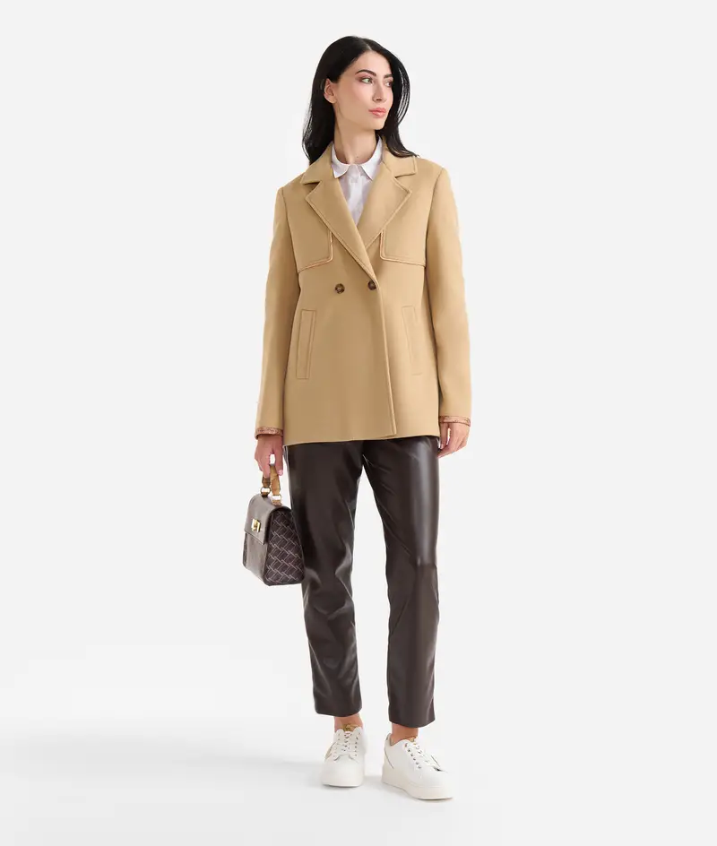 Caban in velour Cammello