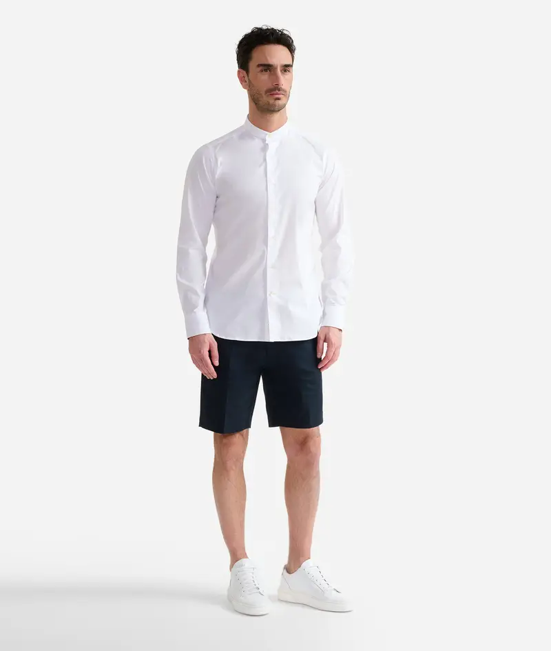 Camicia coreana in cotone stretch con toppe Geo Classic Bianca