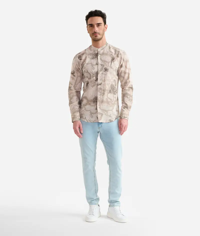 Camicia coreana in lino e cotone Geo Tropical Sabbia