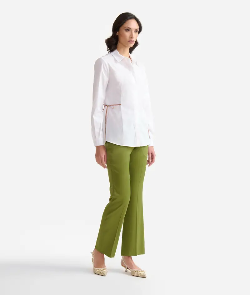 Camicia in popeline di cotone stretch con laccetti Bianca