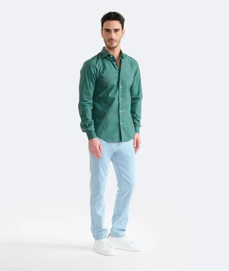 Camicia slim in cotone Geo Color Verde Giungla