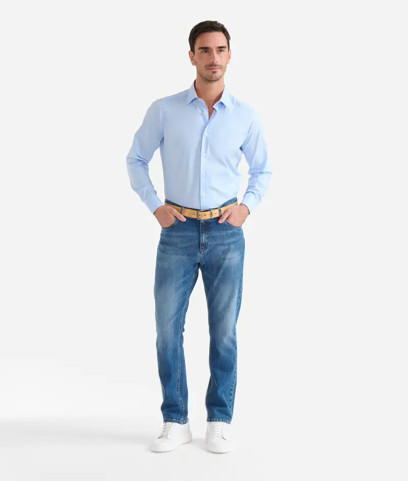 Camicia slim in cotone stretch con polsini Geo Classic Azzurra