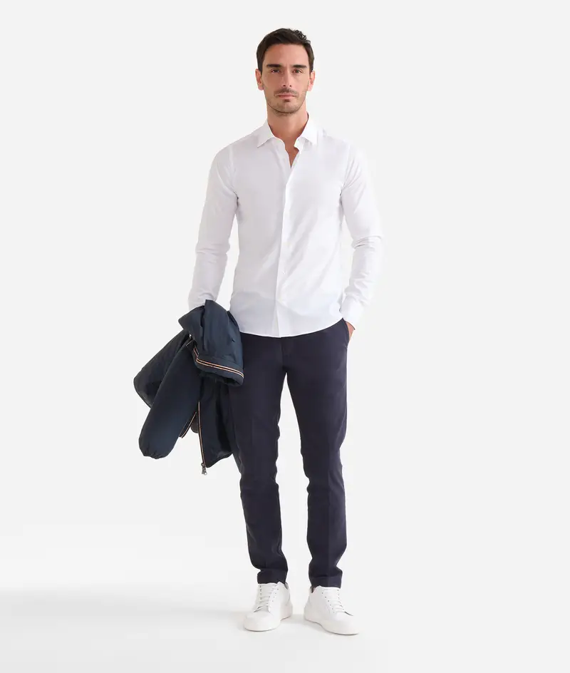 Camicia super slim in cotone stretch con polsini Geo Classic Bianca