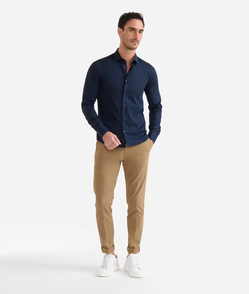 Camicia super slim in cotone stretch con polsini Geo Classic Blu Navy