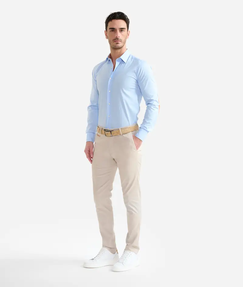 Camicia super slim in cotone stretch con toppe Geo Classic Azzurra