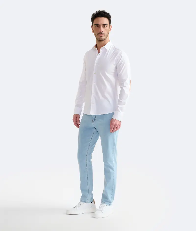 Camicia super slim in cotone stretch con toppe Geo Classic Bianca