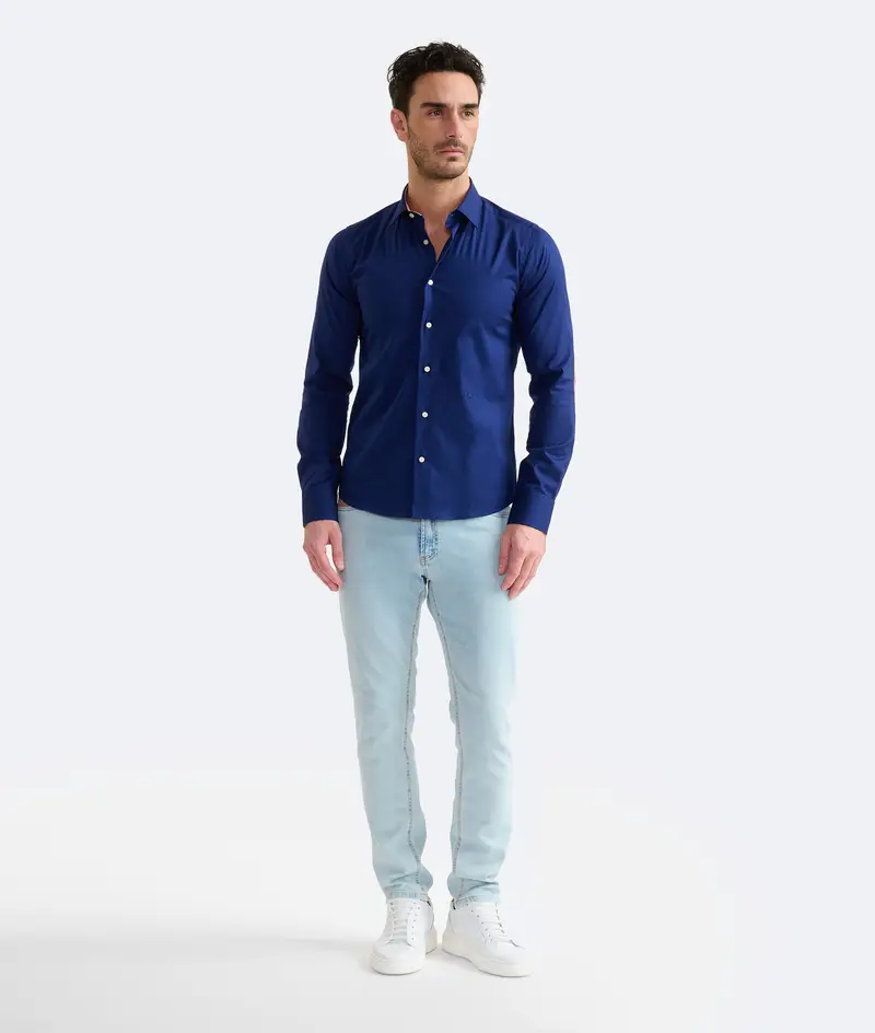 Camicia super slim in cotone stretch con toppe Geo Classic Blu