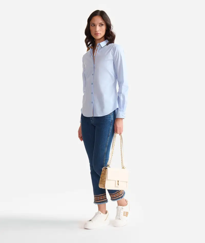 Camicia ufficio in popeline di cotone stretch Azzurro Polvere