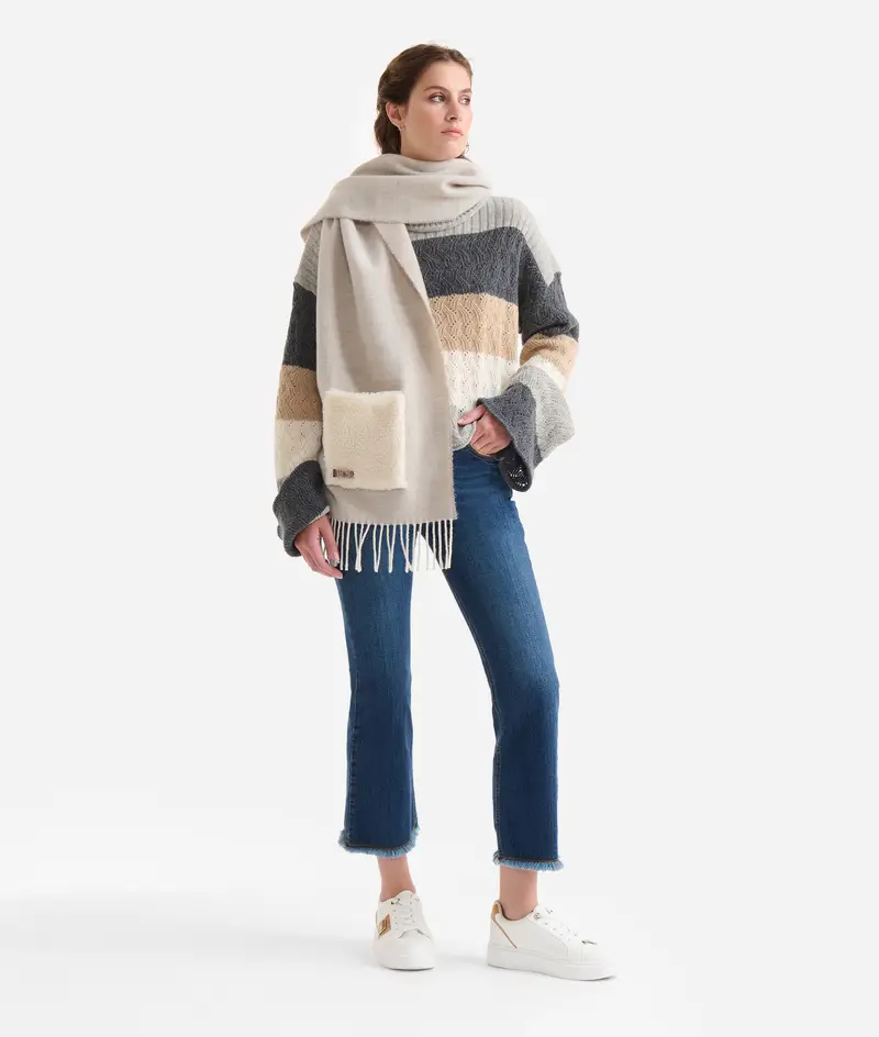 Cappa 1ᴬ Classe Destination in misto lana con cappuccio 37x200 Crema