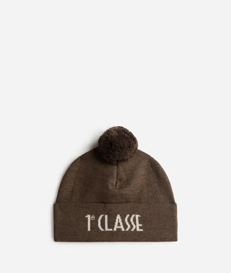 Cappellino con pom-pon in misto lana Fango