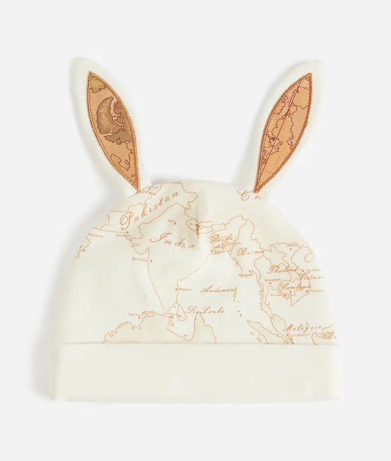 Cappellino in jersey con orecchie da coniglietto Geo Beige