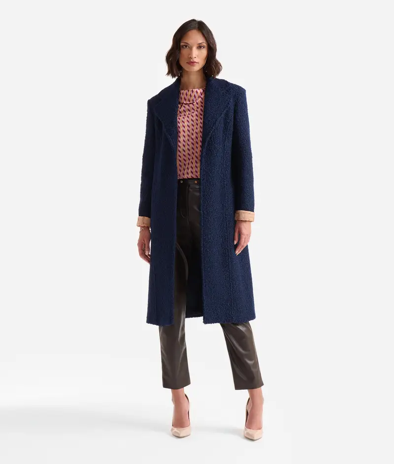 Cappotto lungo in orsetto Blu Scuro