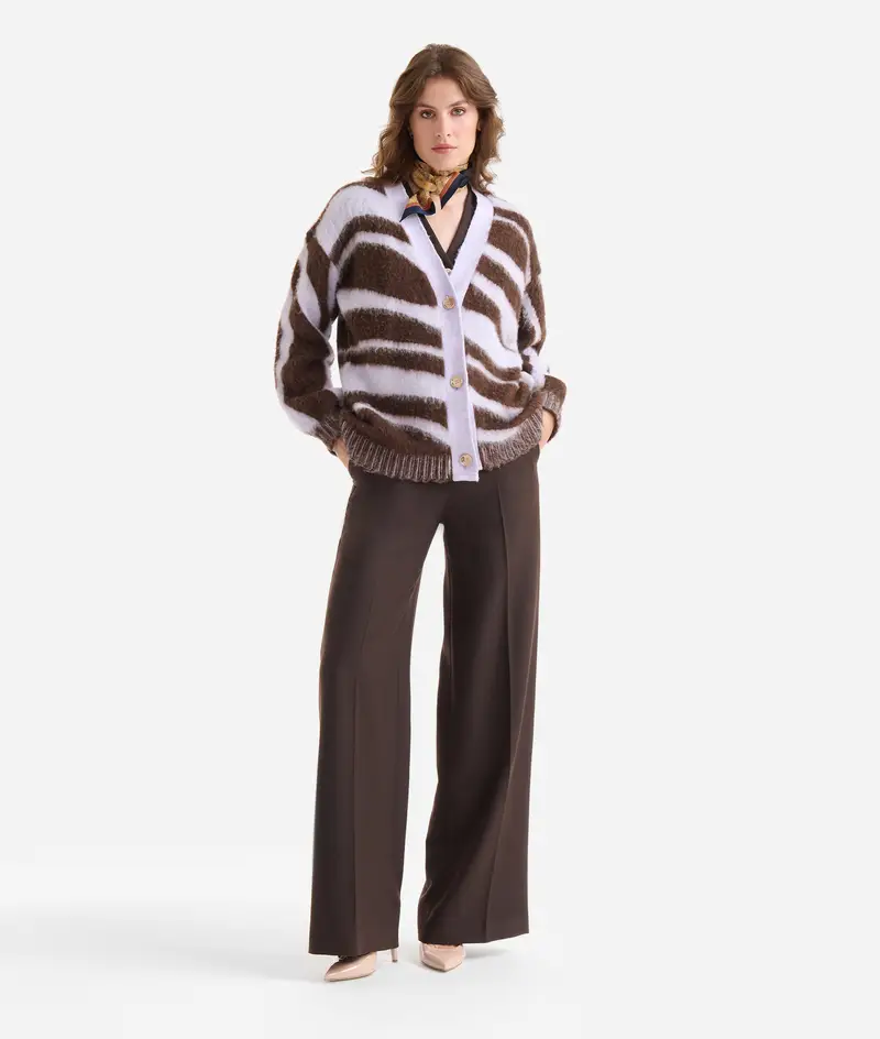 Cardigan jacquard in filato misto lana/viscosa Mogano e Malva