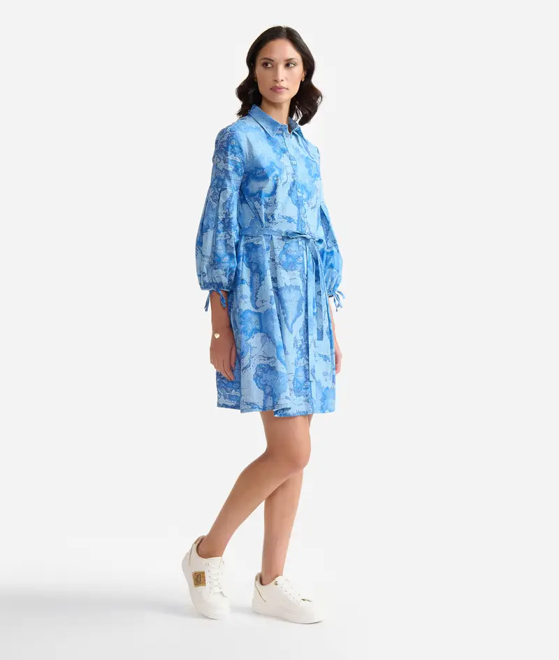 Chemisier in popeline di cotone stretch Geo Lino Blu Denim