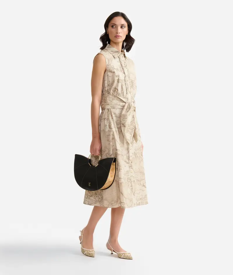 Chemisier smanicato in popeline di cotone stretch Geo Lino Beige