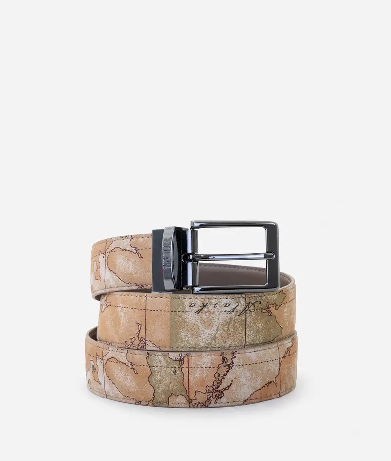 Cintura reversibile in pelle ed eco nabuk Geo Classic Daino