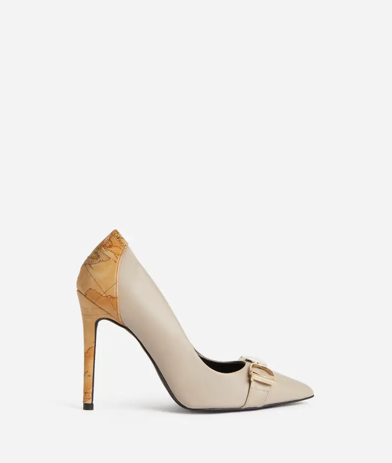 Décolleté in nappa liscia con tacco alto Geo Classic Greige