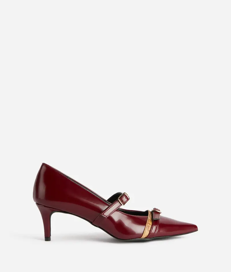 Décolleté in pelle spazzolata con cinturini Bordeaux
